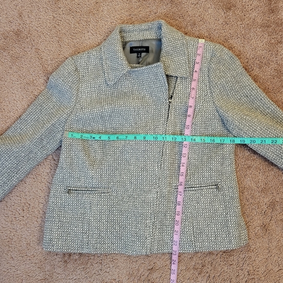 Talbots Tan Gray Wool Blend Moto Zip Pockets Blazer Jacket Women's Size 14 - Picture 3 of 5